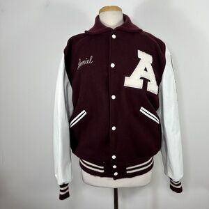 Vintage BUTWIN USA Maroon Wool White Leather Reversible Bamber Jacket Men's L